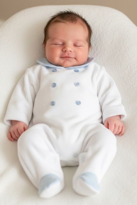 Little Star baby boys velour six button babygrow SG262VEL WH-BL