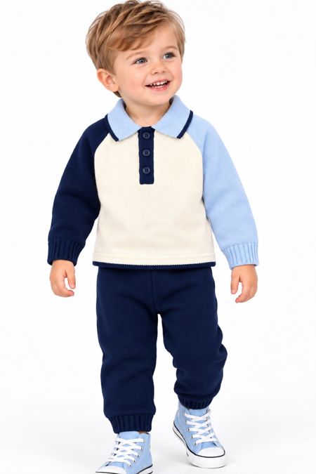Little Star boys knitted contrast collar set 5582 NAVY-BLUE