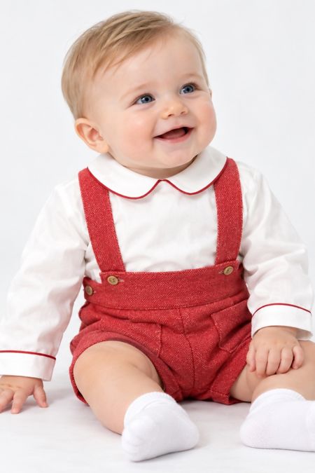 Little Star baby boys shirt & bib n brace MD640 Red