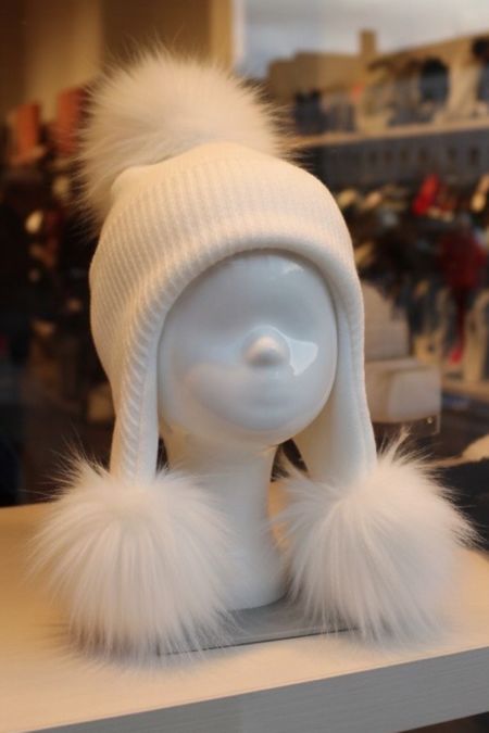 Knitted  Fur Three Pom Hat BHCT180 WHITE
