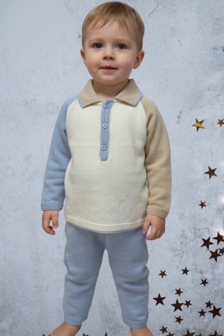 Little Star boys knitted contrast collar set 5582 Blue-beige