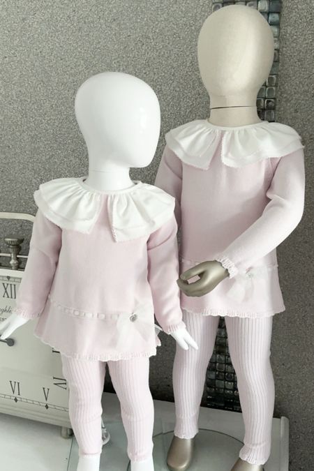 Granlei girls tulle ribbon collar legging set 225-363C3 pink