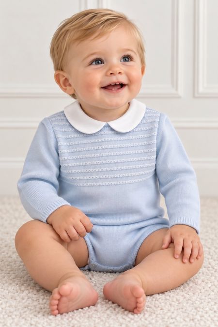 Granlei boys peter pan collar romper 226-285P BLUE