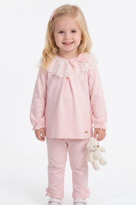 Bluesbaby girls top and legging with lace collar BB3122 PINK
