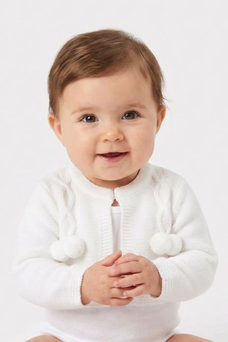 Little Star pom pom knitted cardigan G192 White