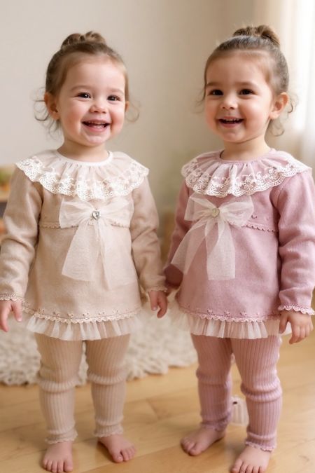 Granlei girls tulle bow legging set 225-644 Beige