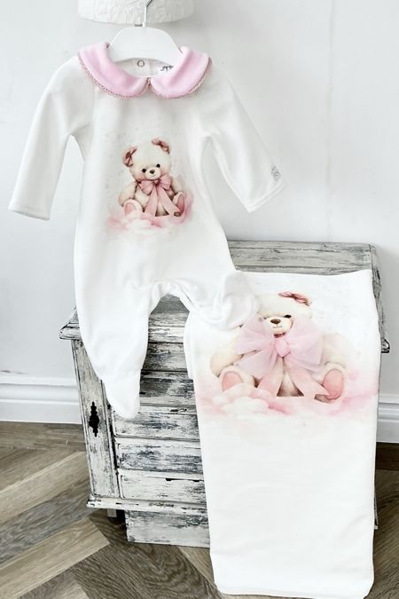 Jamiks girls sleepsuit with bear and bow detail JZI153-25 pink