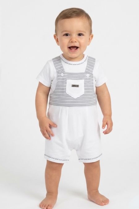 Bluesbaby boys short sleeve romper BB0017-021 WH/GR