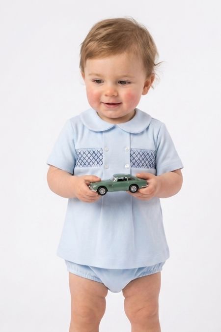 Little Star baby boys smocked top and jam pant SG285 BL-NY