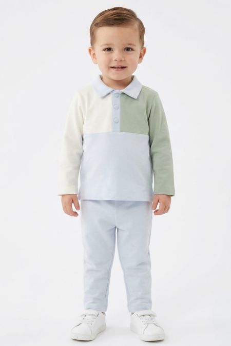 Deolinda boys polo tracksuit in blue and sage DBI26719 SAGE