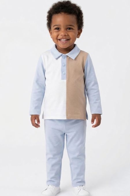 Deolinda boys polo tracksuit in blue and toffee DBI26719 TOFFEE