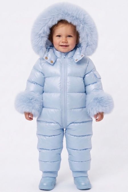 Dot fur trim padded snowsuit 112 Pale Blue