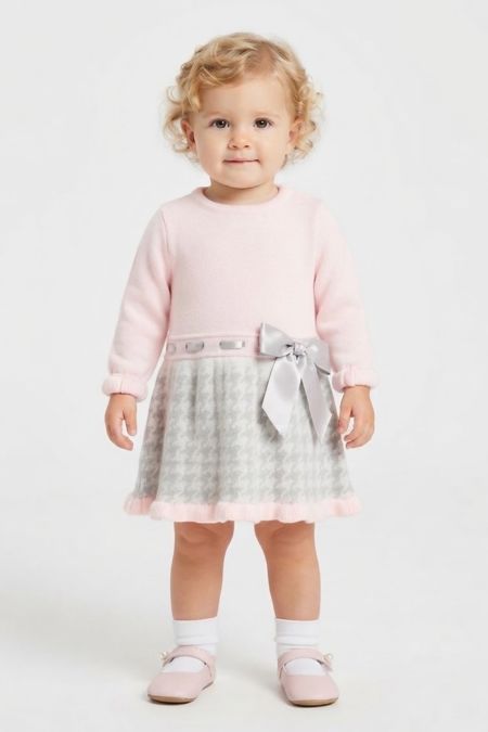 Little Star pink and grey knitted dress G454 Pink