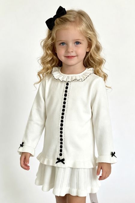 Granlei girls knitted top and skirt 224-558C ivory