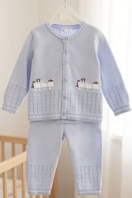 Blues Baby Boys Train Knitted Two Piece LL0234-18 Blue