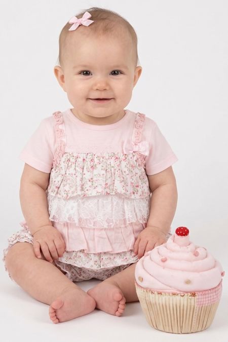 Mintini baby girls top bloomer & headband MB1752-18