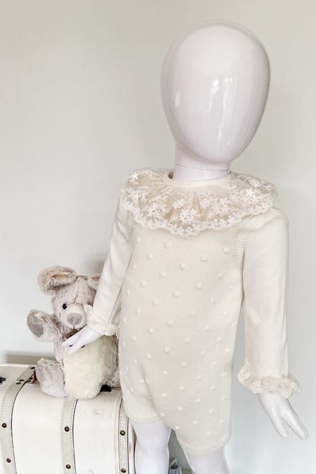 Little Star knitted frill collar romper P2038 Ivory