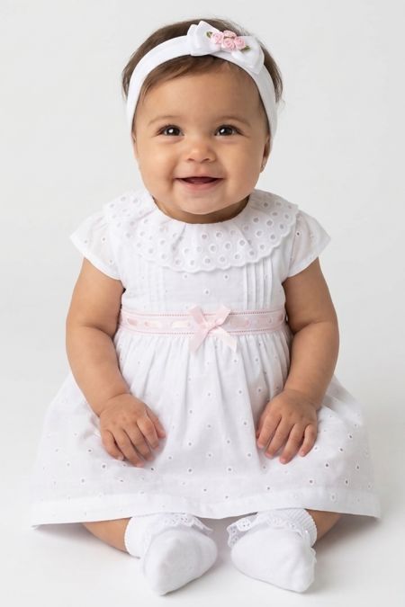 Dr Kid Baby Girls Dress and Knickers DK110 WH/PK