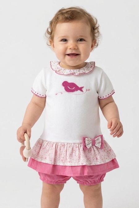 Mintini baby girls knitted dressed panty  DK170-18 WH/PK