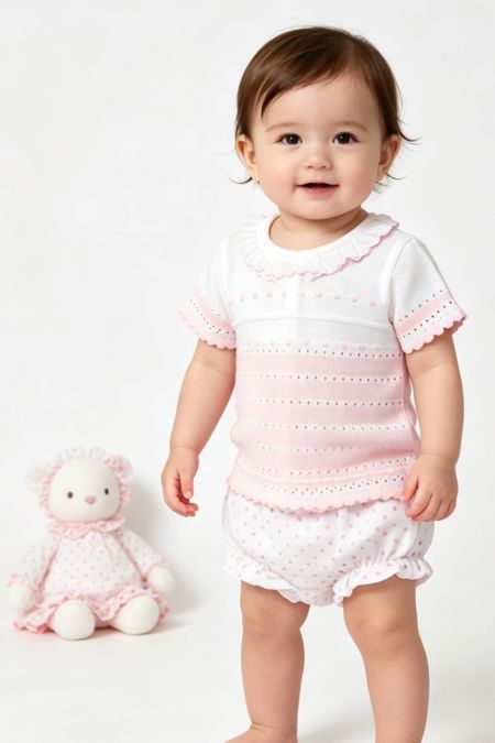 Mintini  Pink and White Girls Knitted Jumper and Jam Pant NN0300
