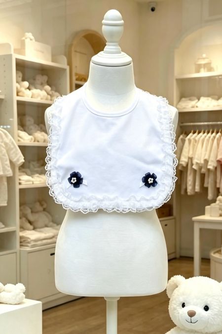 Little Star cotton frill bib with bow detail C1-Navy