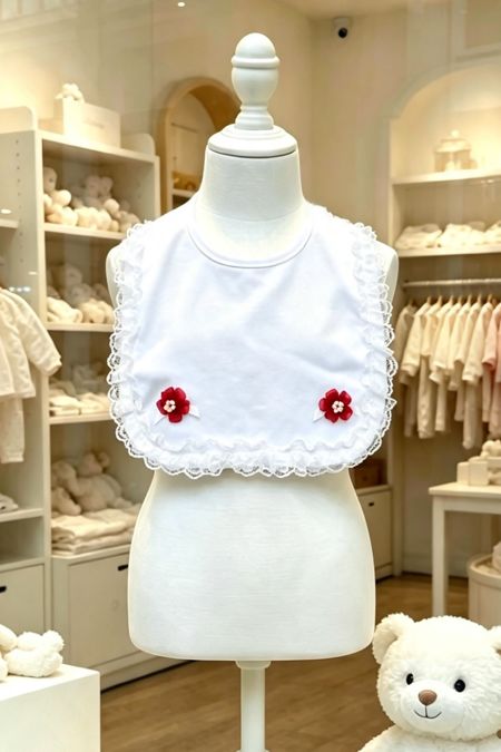 Little Star cotton frill bib with bow detail C1-Red