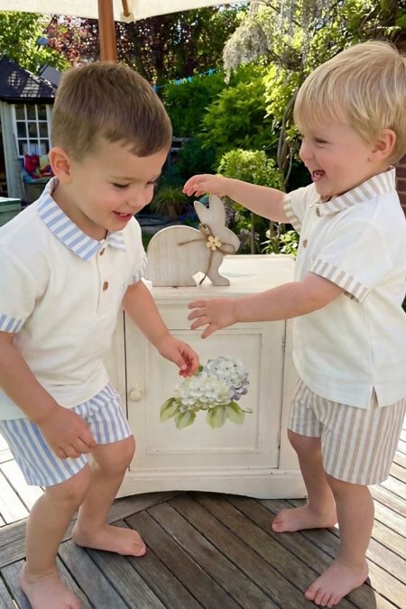 Little Star boys polo and striped short set S25006 Blue