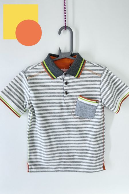 Deux par Deux Boys Grey and White Stripe Polo Top S75