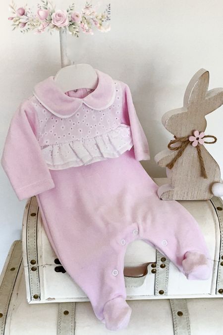 Little Star Girl Velour Babygrow SG198 PK-WH
