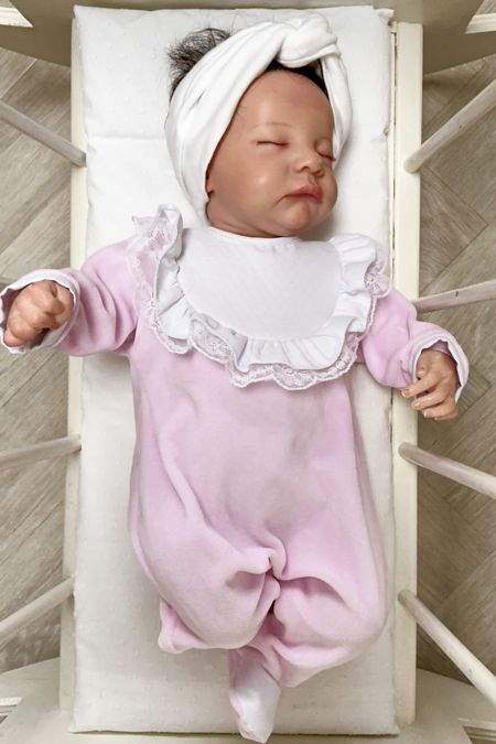 Little Star frill bib velour babygrow SG210VEL PK-WH