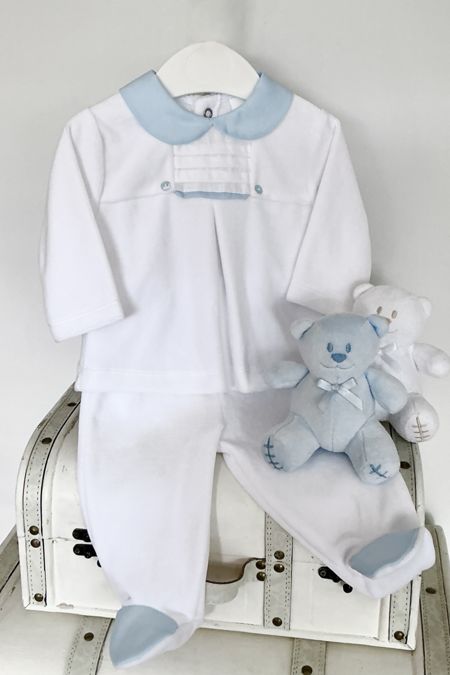 Little Star baby boy pleated yoke top and legging SG215VEL WH-BL