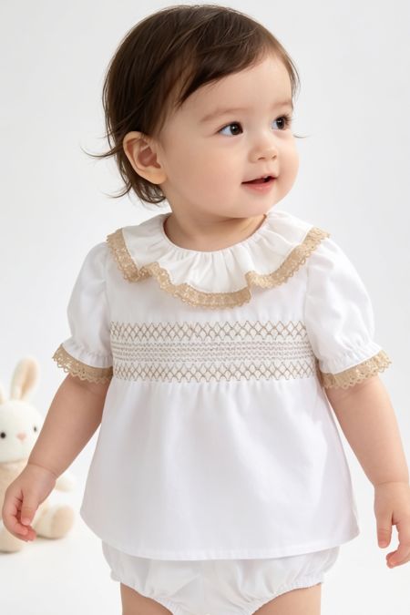 Little Star baby girls smock top and pantie SG226 WH-BGE
