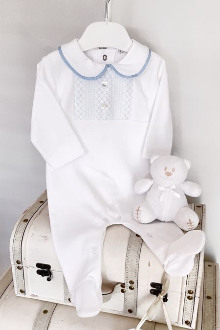 Little Star baby boys smocked baby grow SG238COT WH-BL