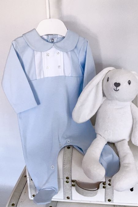 Little Star boys square yoke baby grow SG239COT BL-WH