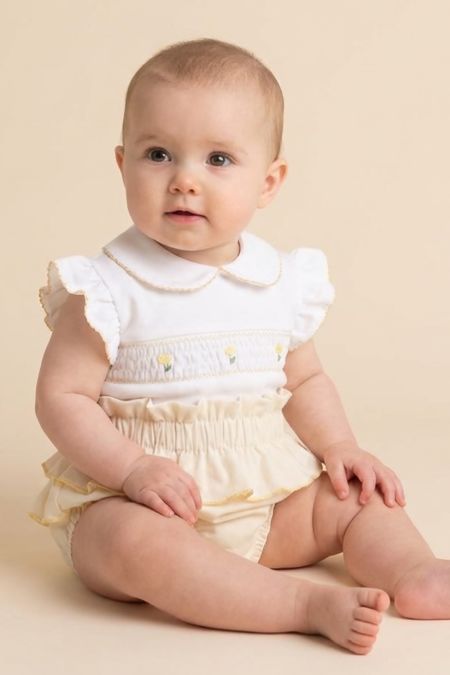 Little Star baby girls smock top and jam pant SG241 Lemon