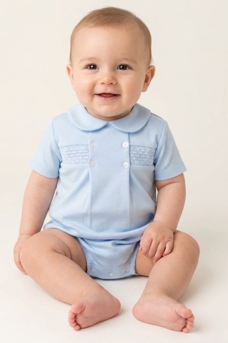 Little Star baby boys smocked romper SG260 BL-WH