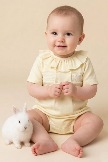 Little Star baby girls frill collar smocked romper SG261 LEMON