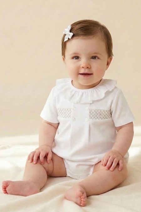 Little Star baby girls frill collar smocked romper SG261 WH-BGE
