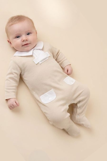 Little Star baby boys button baby grow SG267COT BEIGE