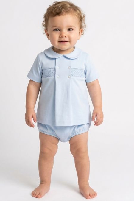 Little Star baby boys smocked top and jam pant SG285 BL-WH