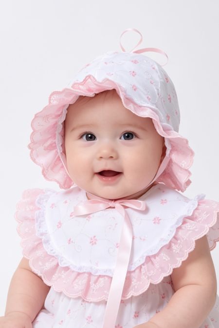 Little Star baby girls Broderie Anglaise sun hat SG674 WH-PK