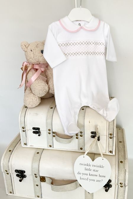 Little Star baby girls smocked babygrow SG68COT WH-PK