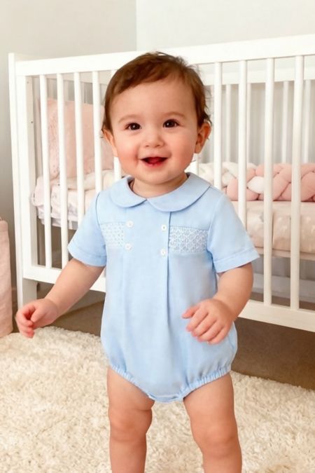 Little Star baby boys smocked romper SG260 BL-WH