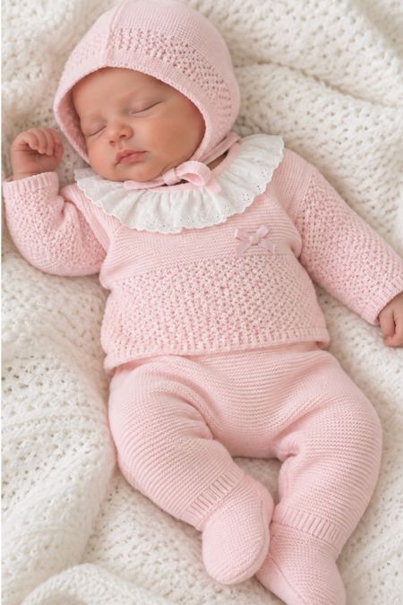 Little Star girls knitted set with bonnet 26C20 Pink