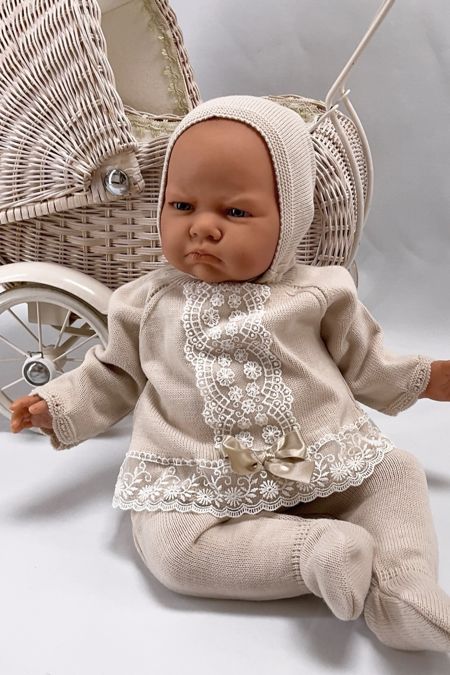 Little Star baby girls knitted lace 3 piece set C9022 IBeige