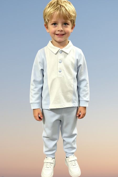 Deolinda boys tracksuit with white panel and blue buttons BLUE