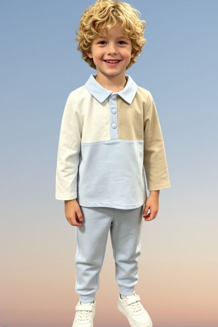 Deolinda boys polo tracksuit in blue and toffee TOFFEE
