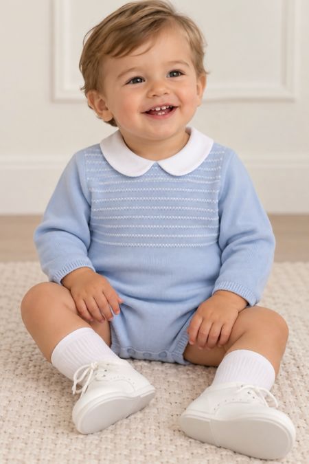 Granlei boys peter pan collar romper 226-285P BLUE