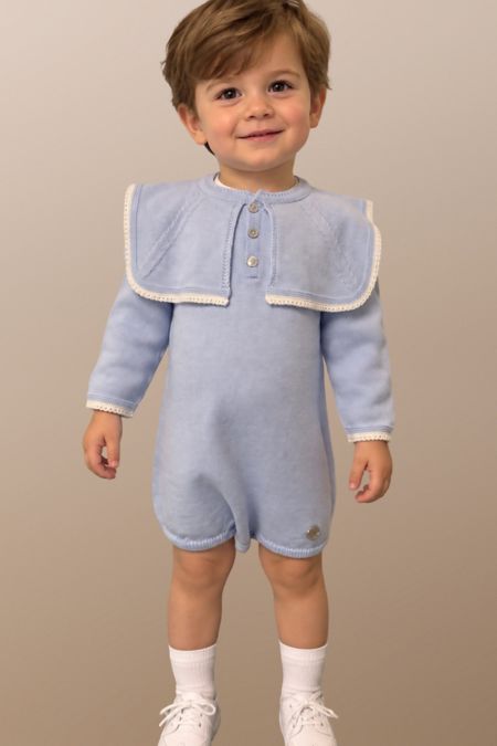 Granlei boys knitted romper with big collar BLUE