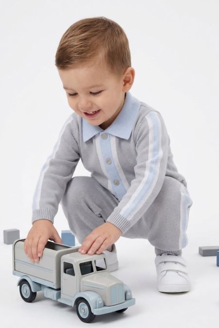 Granlei boys knitted long sleeve polo set 226-534-WL7 GREY